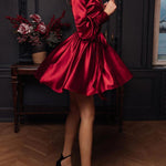 V-neck Tie Long-sleeve Mini Dress