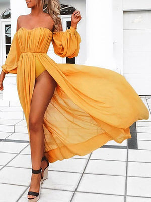 Women's Fashion Tube Top One Word Neck Split Dress