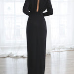Solid color pleated split open back dress