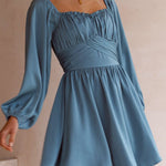 Women's Mini Dress A-line skirt pleated flared sleeves Dress