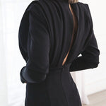 Solid color pleated split open back dress