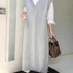 Knitting Loose V-Neck Sleeveless Long Dress