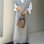 Knitting Loose V-Neck Sleeveless Long Dress