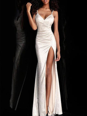 White Suspenders Tight-fitting Pleated Long Gown