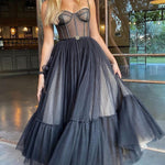 Black Sling Heavy Craft Mesh Gown