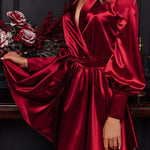 V-neck Tie Long-sleeve Mini Dress