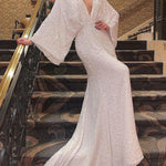 V-neck Long Sleeve Elegant Ladies Sequin Dress Long Dress