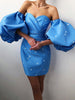 Lantern Sleeve Pleated Design Short Dress