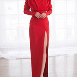 Solid color pleated split open back dress
