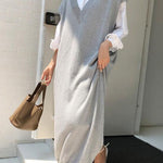 Knitting Loose V-Neck Sleeveless Long Dress