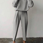 Casual Solid Color Round Neck Pencil Pants Suit