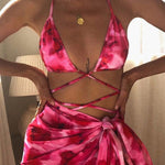 Three-piece Bikini Tie-dye Printed Tether Veil Swimsuit