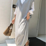 Knitting Loose V-Neck Sleeveless Long Dress