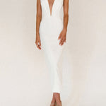 White open back slit dress