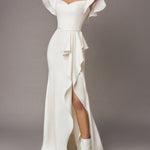 White Sling Ruffled Ball Gown