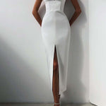 Fashion Sling Side Slit Tight-fitting Multi-color Mid-length Gown