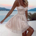 Short Dress With Suspenders And Bright Diamonds