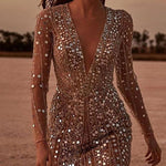 Deep V Long Sleeve Sequin Dress