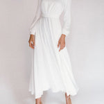 White one-neck long-sleeve halter dress
