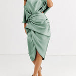 Solid Color One-shoulder Midi Dress