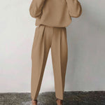 Casual Solid Color Round Neck Pencil Pants Suit