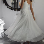 Mid-length White Dress With Glitter Suspenders Temperament