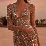 Deep V Long Sleeve Sequin Dress