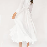 White retro V-neck long sleeve dress