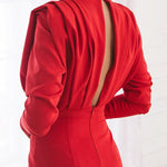 Solid color pleated split open back dress