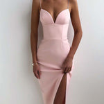 Fashion Sling Side Slit Tight-fitting Multi-color Mid-length Gown