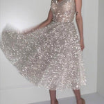Shiny suspender A-line dress