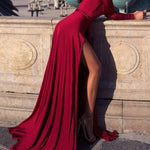 Off-the-shoulder Long-sleeve High-slit Long Dress
