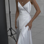 White Suspenders Tight-fitting Slit Long Dress