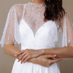 Elegant Pearl Shawl White Sling Long Dress