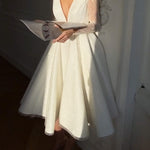 V-neck long-sleeve high-waisted sparkling evening dress