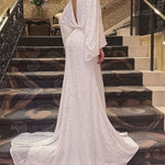 V-neck Long Sleeve Elegant Ladies Sequin Dress Long Dress