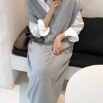 Knitting Loose V-Neck Sleeveless Long Dress