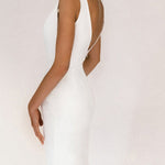 White open back slit dress