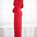 Solid color pleated split open back dress