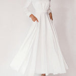 White one-neck long-sleeve halter dress