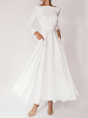 White one-neck long-sleeve halter dress