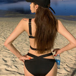 Vacation Black Sexy Gathered Swimsuit Straps