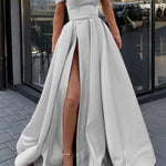Fashion Strapless High Slit Long Ball Gown