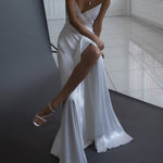 White Suspenders Tight-fitting Slit Long Dress