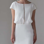 White Round Neck Pearl Buckle Bag Hip Skirt Dress