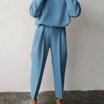 Casual Solid Color Round Neck Pencil Pants Suit