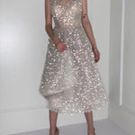 Shiny suspender A-line dress