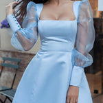 Square Neck Fashion Stitching Mesh Dress