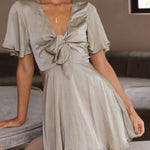 Women's Mini Dress Solid Satin Knot Front Dress