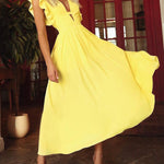 V-neck Ruffle Sleeve Waist Dress